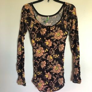 Free people long sleeve Henley pink floral large